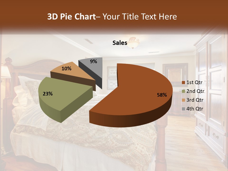 A Bedroom With A Large Bed And A Wooden Dresser PowerPoint Template