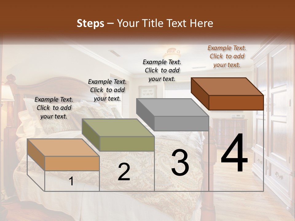 A Bedroom With A Large Bed And A Wooden Dresser PowerPoint Template
