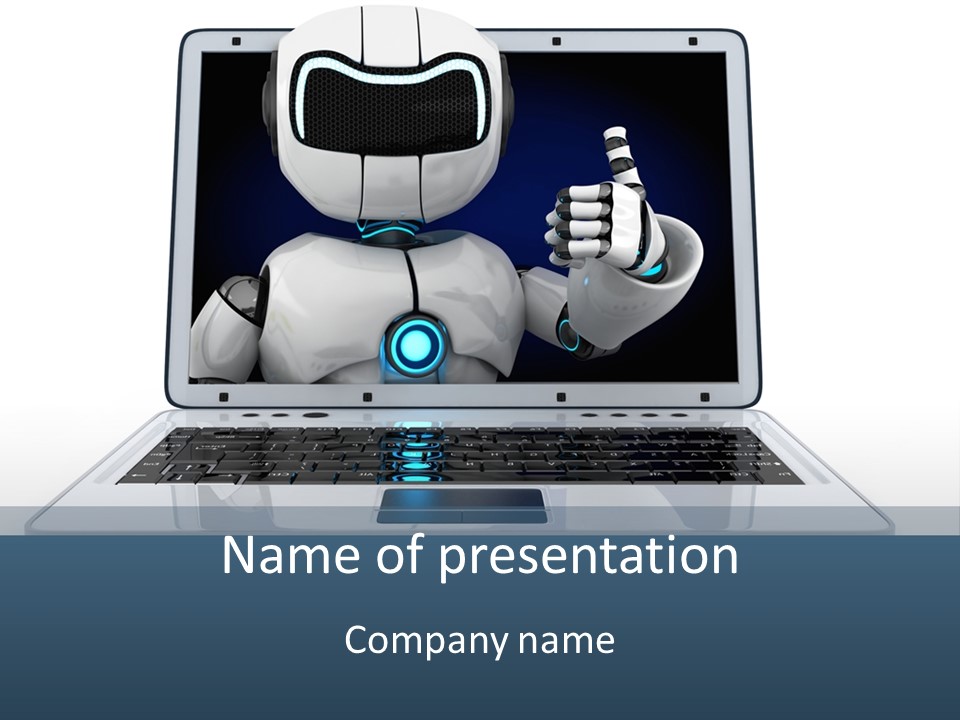 A Laptop With A Robot On The Screen PowerPoint Template