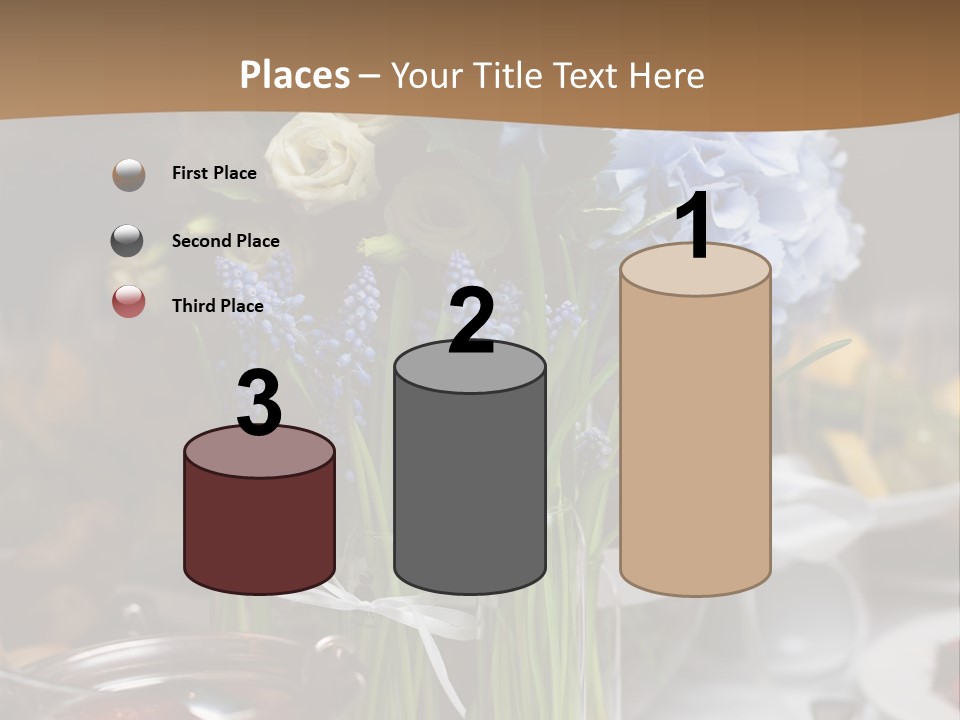 A Table Topped With A Vase Filled With Blue Flowers PowerPoint Template