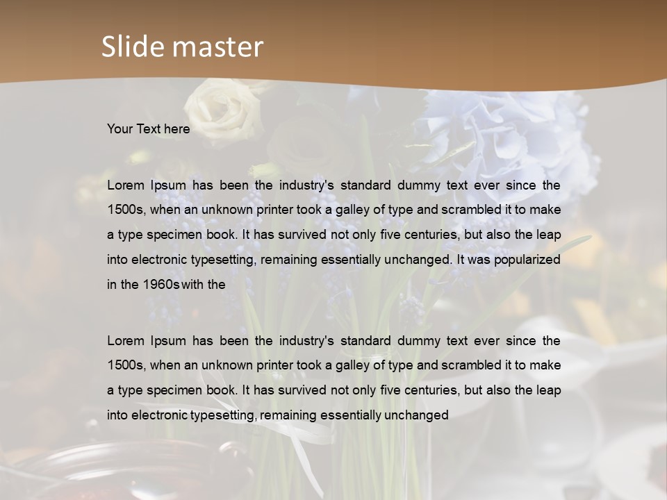 A Table Topped With A Vase Filled With Blue Flowers PowerPoint Template