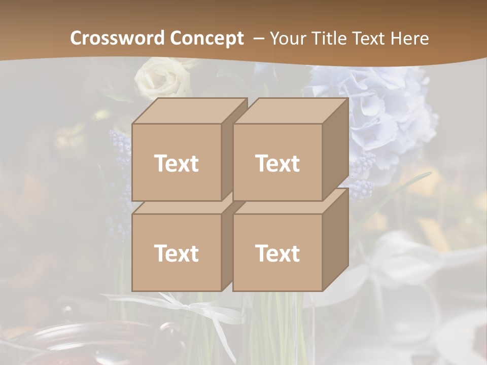 A Table Topped With A Vase Filled With Blue Flowers PowerPoint Template