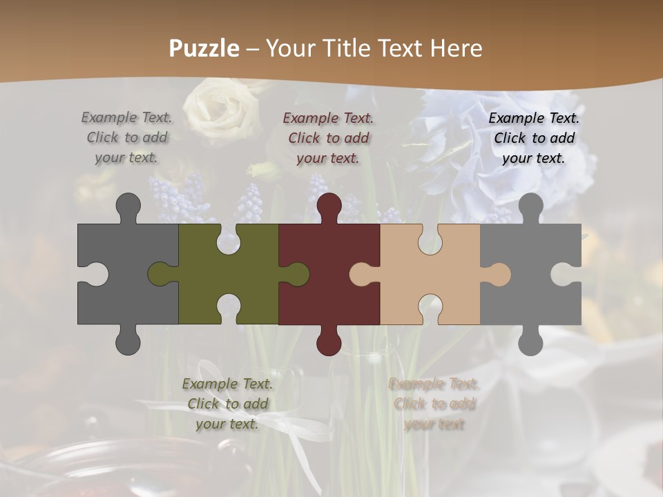 A Table Topped With A Vase Filled With Blue Flowers PowerPoint Template