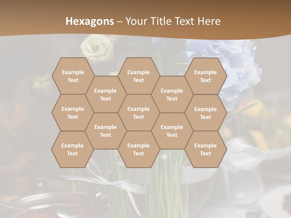 A Table Topped With A Vase Filled With Blue Flowers PowerPoint Template