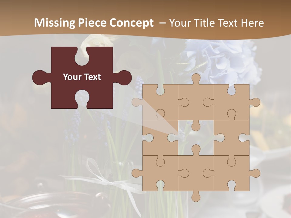 A Table Topped With A Vase Filled With Blue Flowers PowerPoint Template