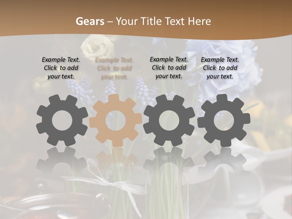 A Table Topped With A Vase Filled With Blue Flowers PowerPoint Template