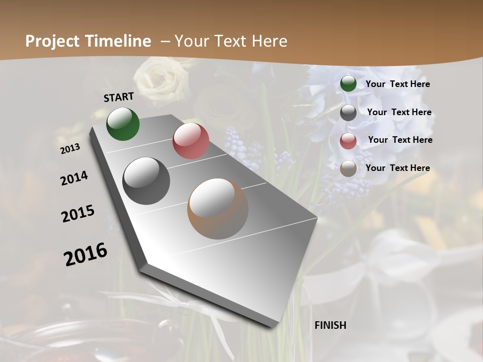 A Table Topped With A Vase Filled With Blue Flowers PowerPoint Template
