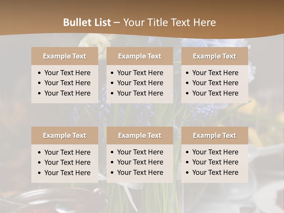 A Table Topped With A Vase Filled With Blue Flowers PowerPoint Template