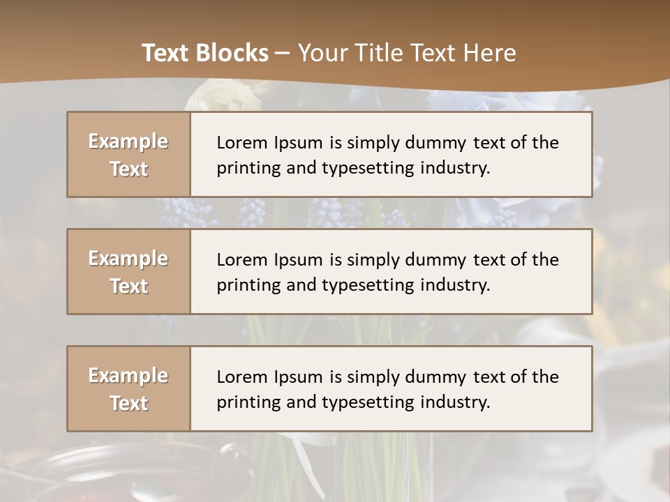 A Table Topped With A Vase Filled With Blue Flowers PowerPoint Template