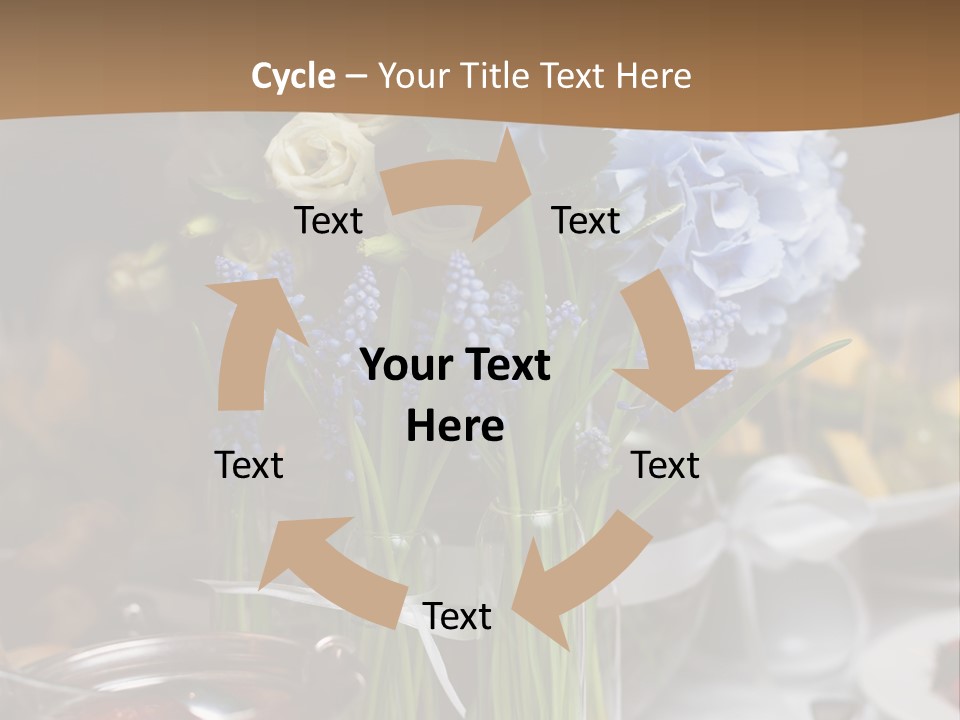 A Table Topped With A Vase Filled With Blue Flowers PowerPoint Template