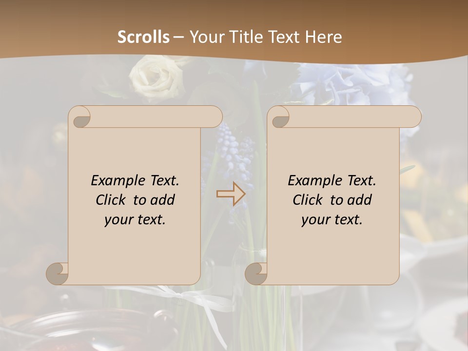 A Table Topped With A Vase Filled With Blue Flowers PowerPoint Template