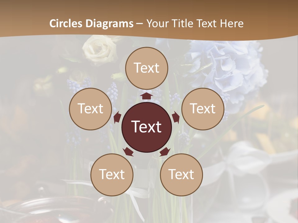 A Table Topped With A Vase Filled With Blue Flowers PowerPoint Template
