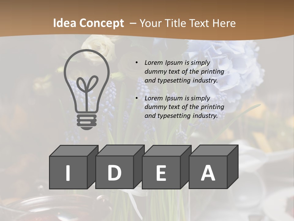 A Table Topped With A Vase Filled With Blue Flowers PowerPoint Template