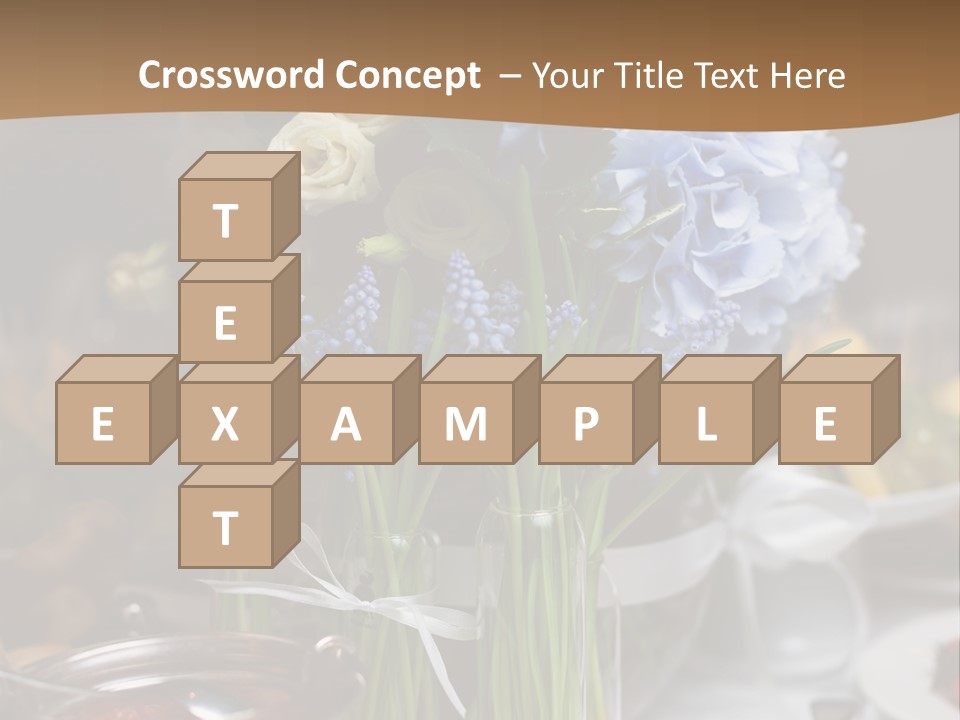 A Table Topped With A Vase Filled With Blue Flowers PowerPoint Template