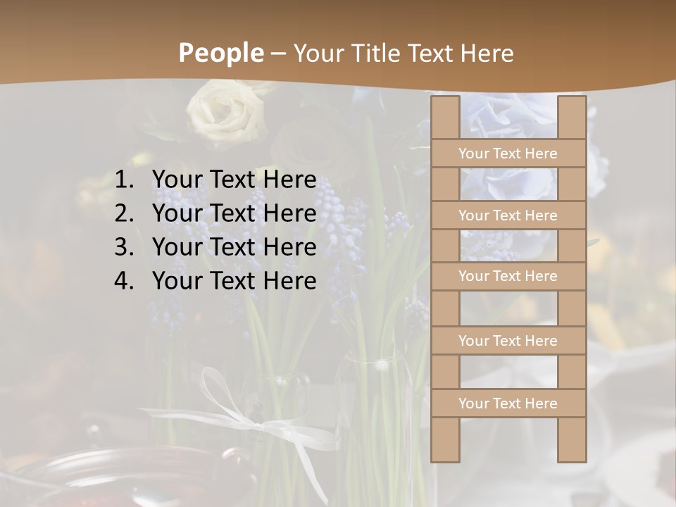 A Table Topped With A Vase Filled With Blue Flowers PowerPoint Template