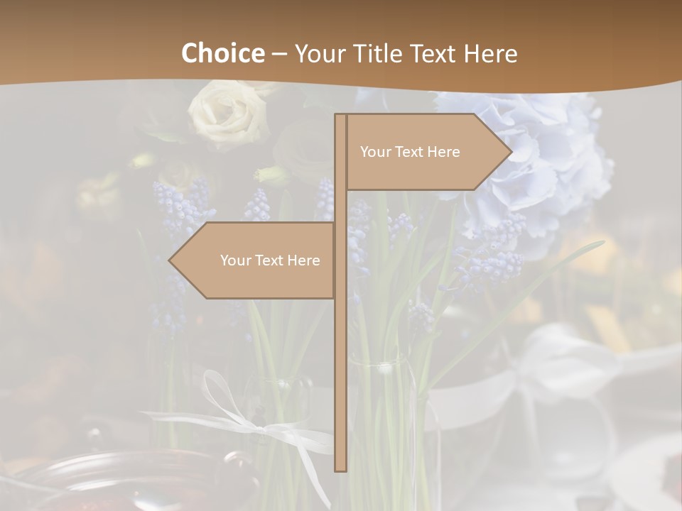 A Table Topped With A Vase Filled With Blue Flowers PowerPoint Template