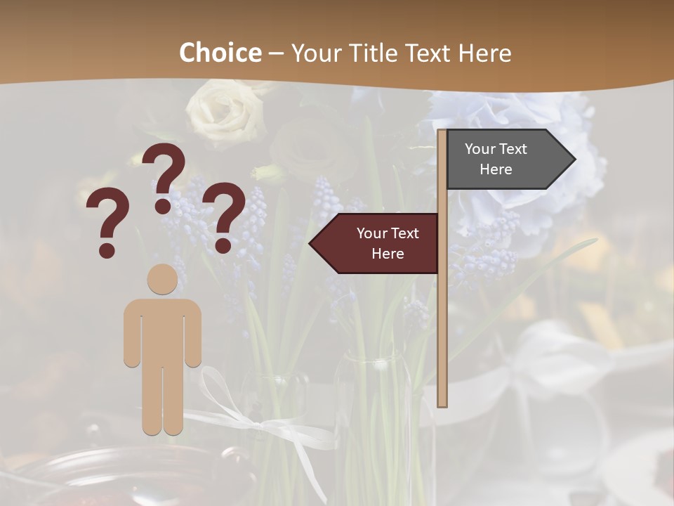 A Table Topped With A Vase Filled With Blue Flowers PowerPoint Template
