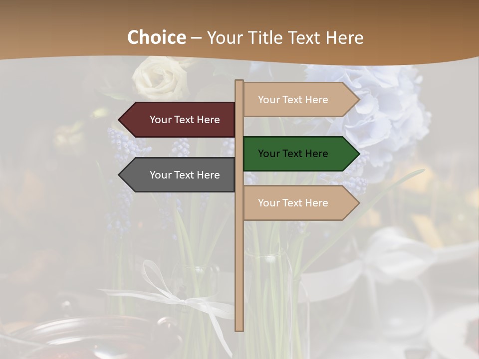 A Table Topped With A Vase Filled With Blue Flowers PowerPoint Template