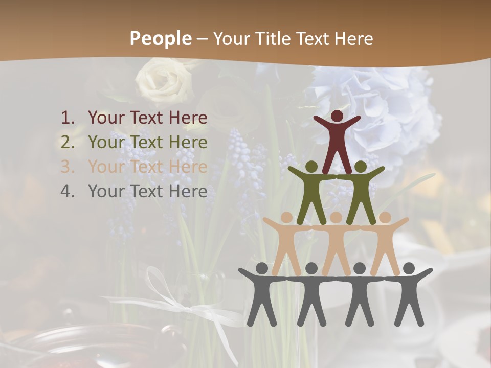 A Table Topped With A Vase Filled With Blue Flowers PowerPoint Template