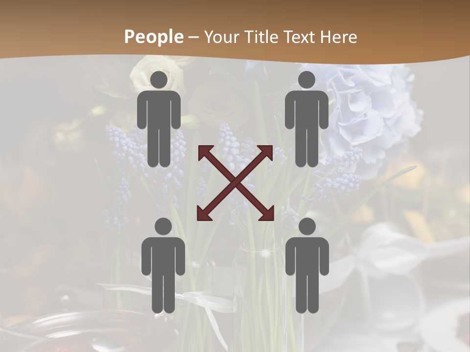 A Table Topped With A Vase Filled With Blue Flowers PowerPoint Template