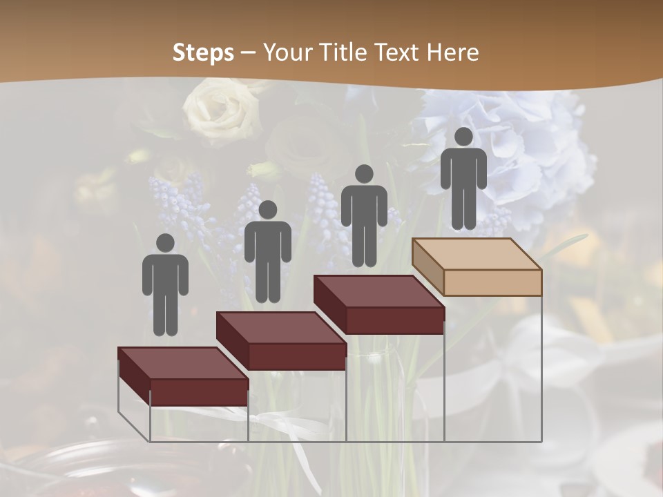 A Table Topped With A Vase Filled With Blue Flowers PowerPoint Template