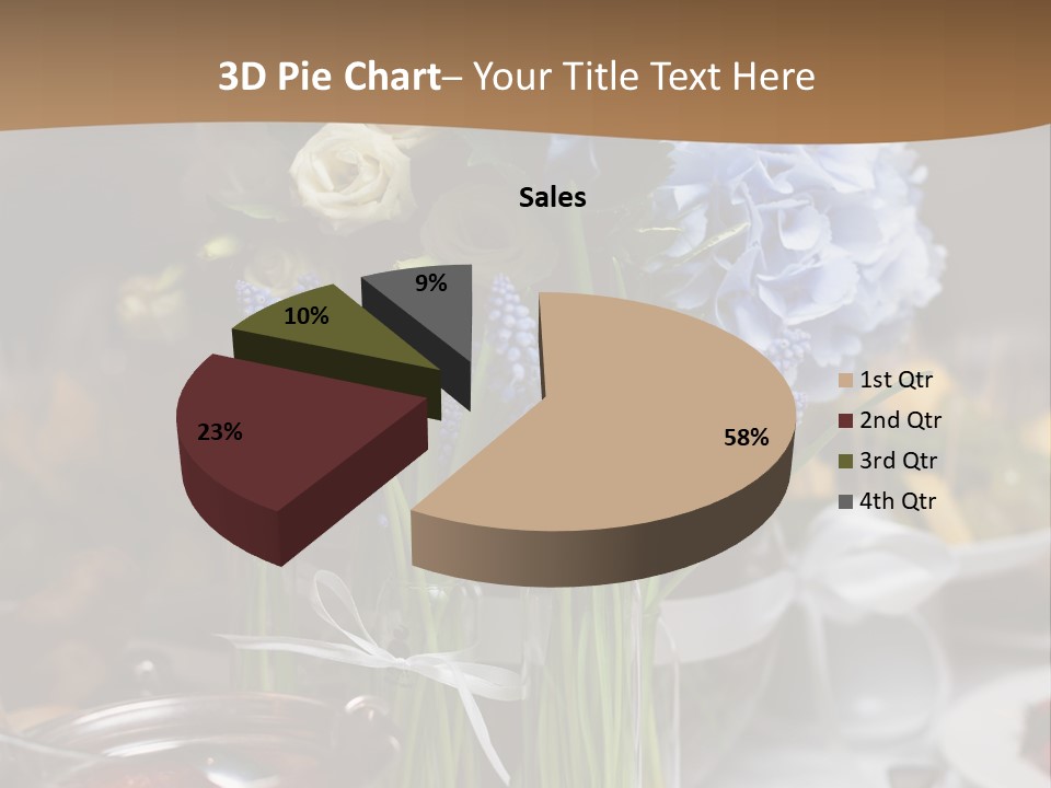 A Table Topped With A Vase Filled With Blue Flowers PowerPoint Template
