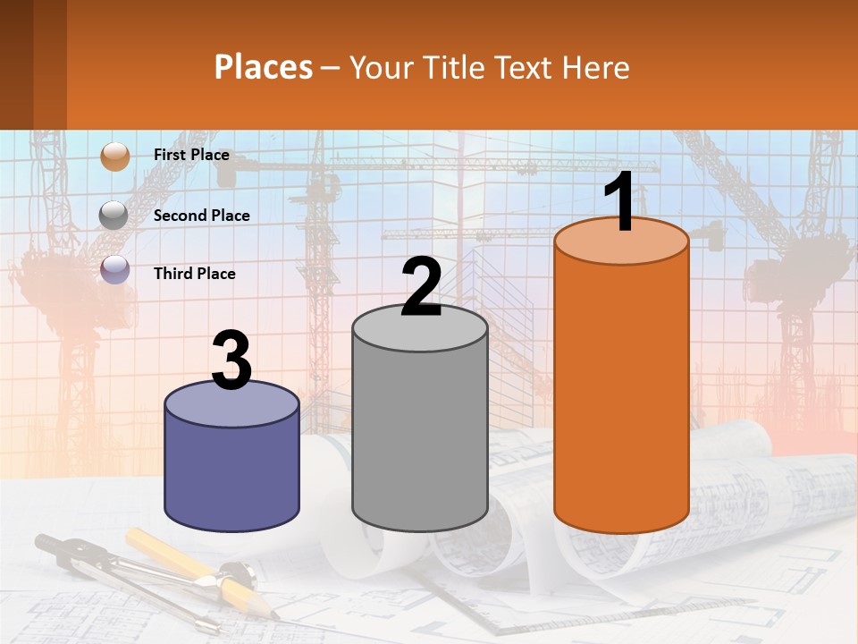 A Construction Site With Cranes And Blueprints PowerPoint Template