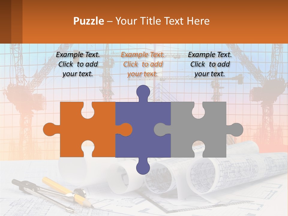 A Construction Site With Cranes And Blueprints PowerPoint Template