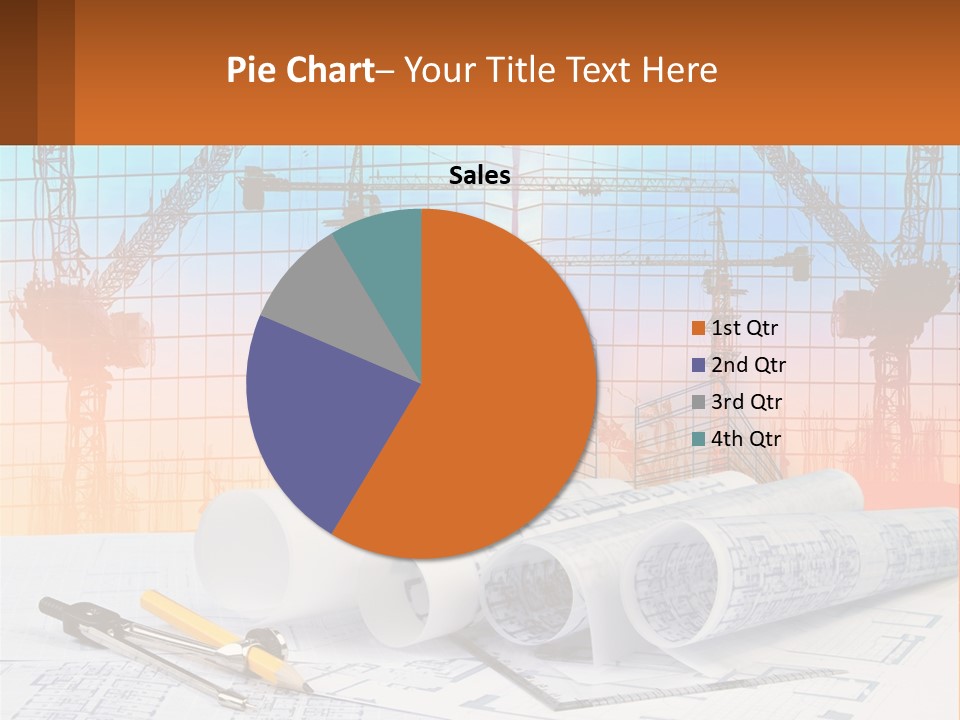 A Construction Site With Cranes And Blueprints PowerPoint Template