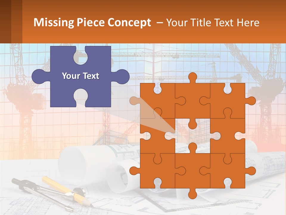 A Construction Site With Cranes And Blueprints PowerPoint Template