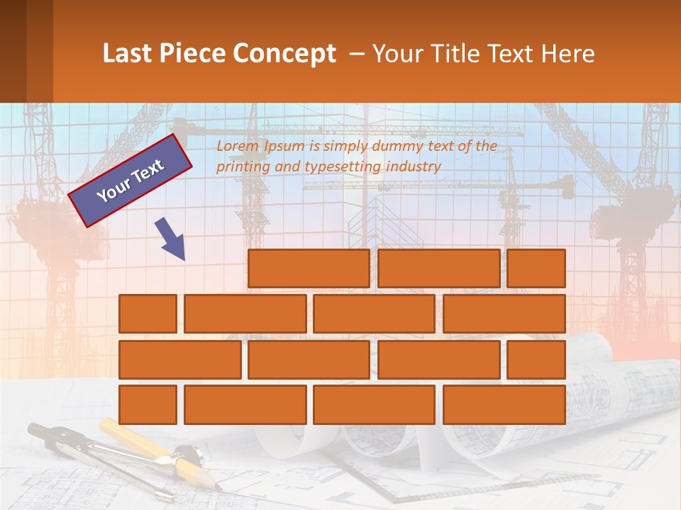 A Construction Site With Cranes And Blueprints PowerPoint Template