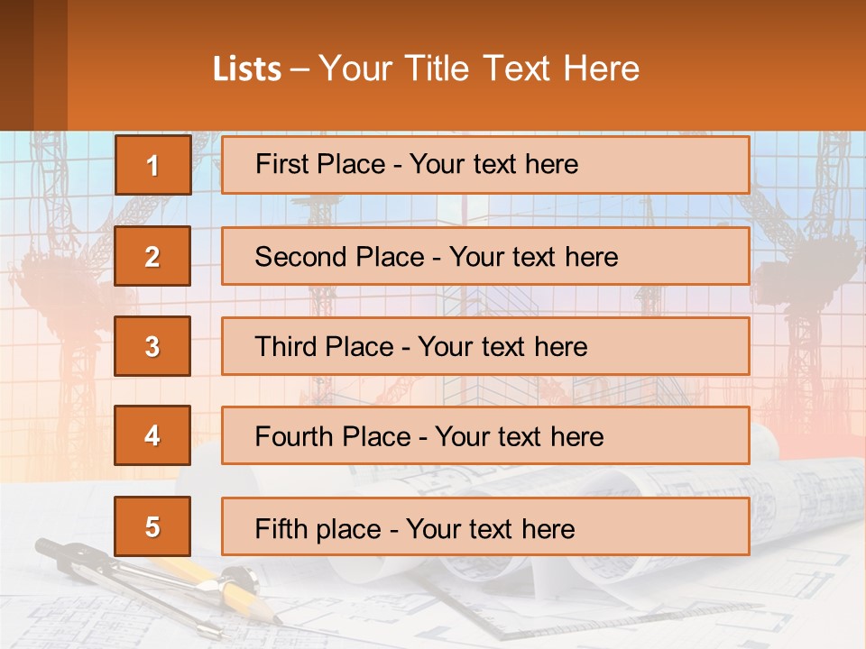 A Construction Site With Cranes And Blueprints PowerPoint Template