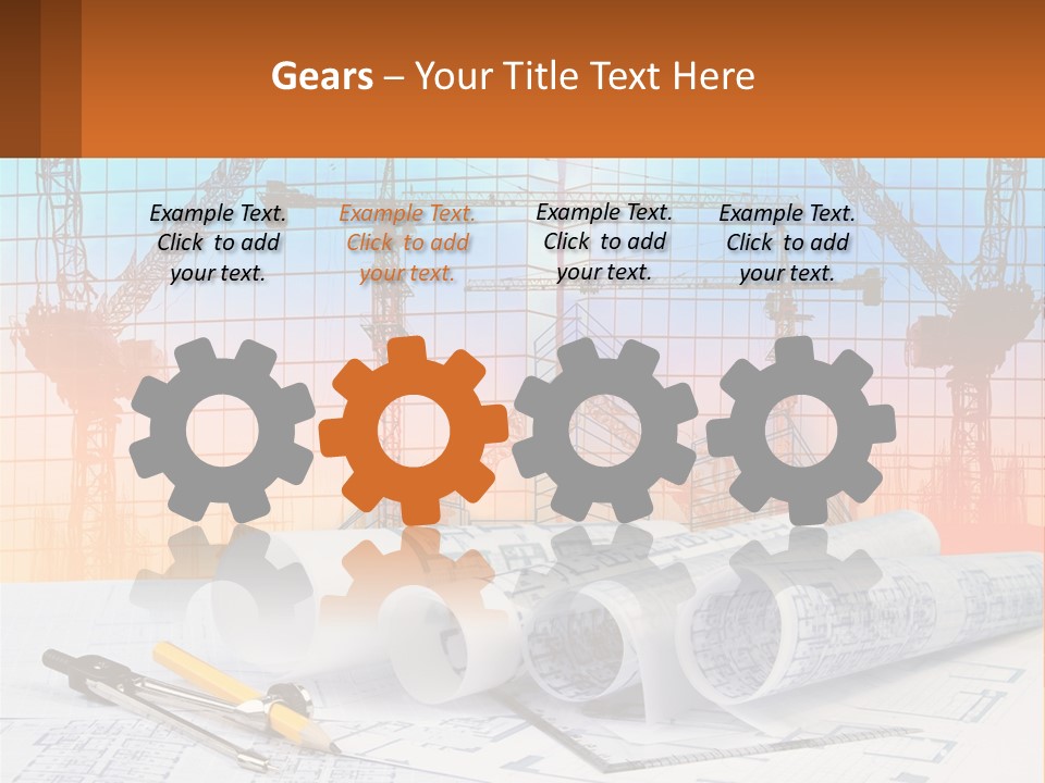 A Construction Site With Cranes And Blueprints PowerPoint Template