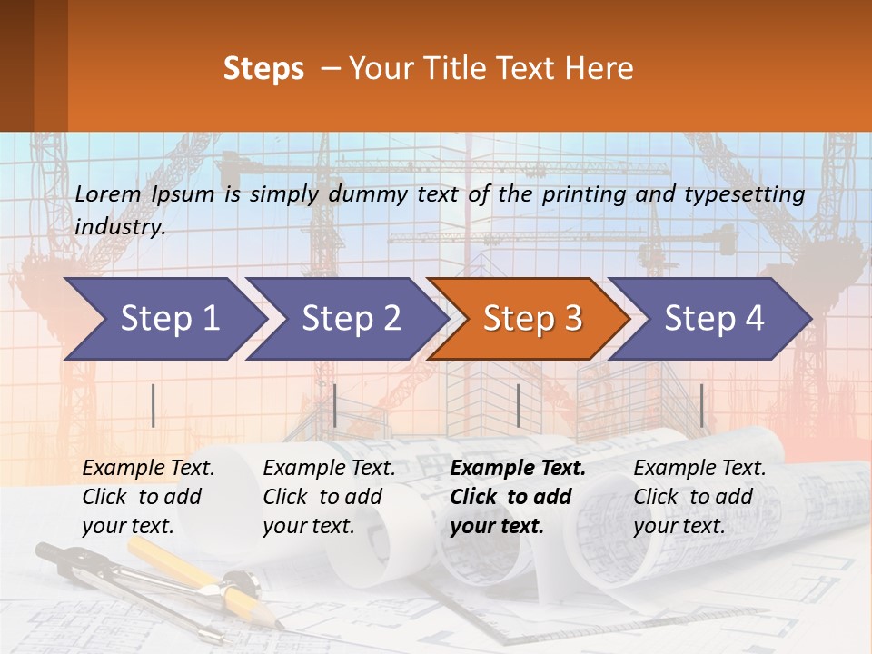 A Construction Site With Cranes And Blueprints PowerPoint Template