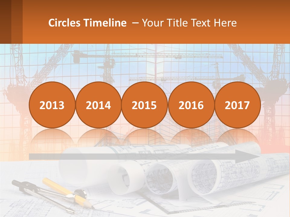 A Construction Site With Cranes And Blueprints PowerPoint Template