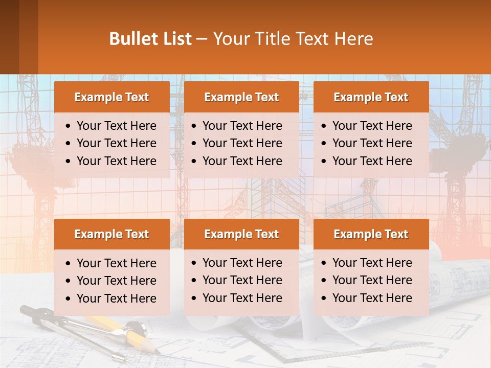 A Construction Site With Cranes And Blueprints PowerPoint Template