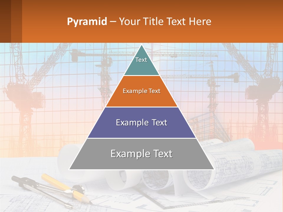 A Construction Site With Cranes And Blueprints PowerPoint Template
