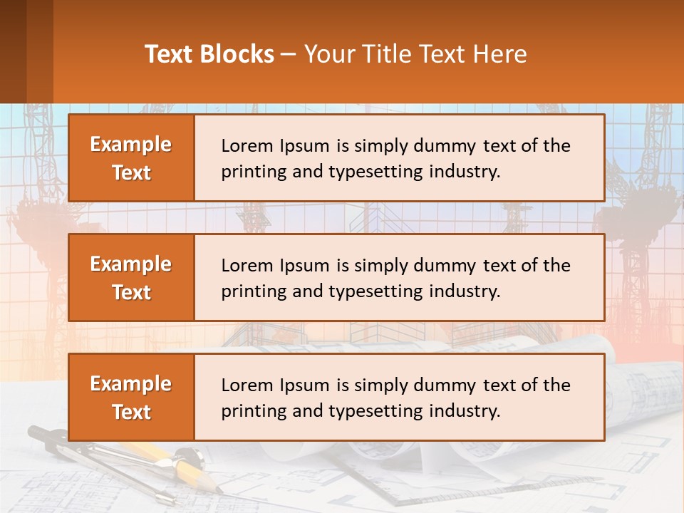 A Construction Site With Cranes And Blueprints PowerPoint Template