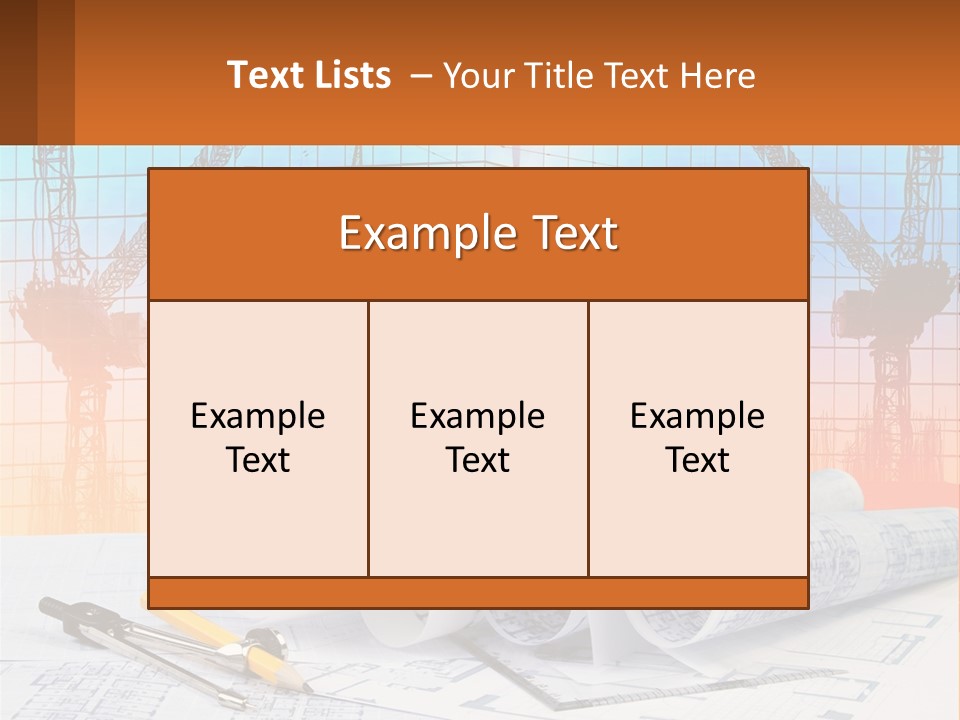 A Construction Site With Cranes And Blueprints PowerPoint Template