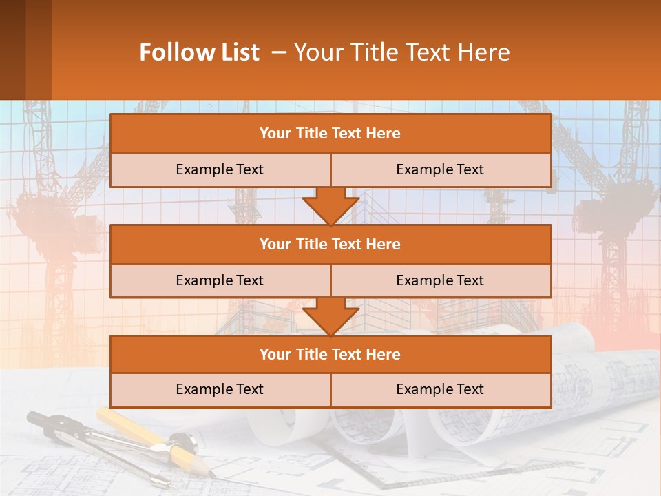 A Construction Site With Cranes And Blueprints PowerPoint Template