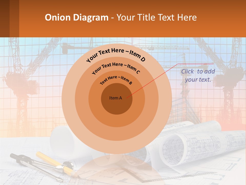 A Construction Site With Cranes And Blueprints PowerPoint Template