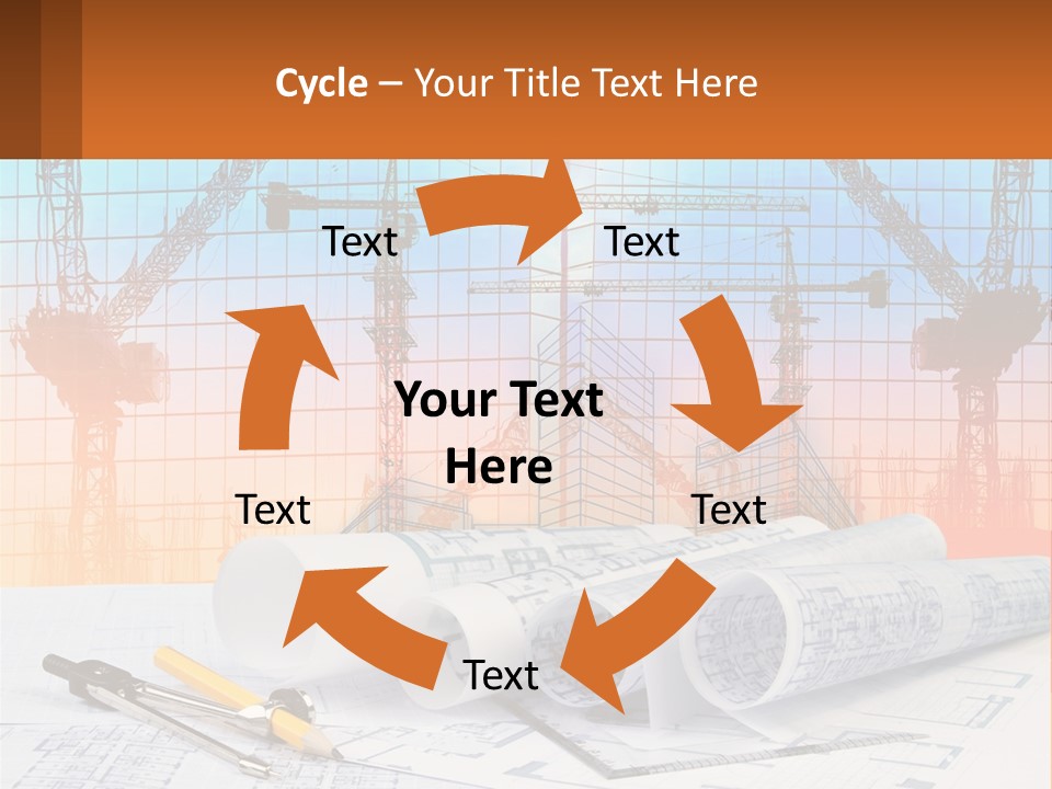 A Construction Site With Cranes And Blueprints PowerPoint Template
