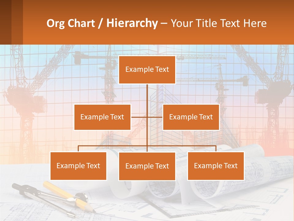 A Construction Site With Cranes And Blueprints PowerPoint Template