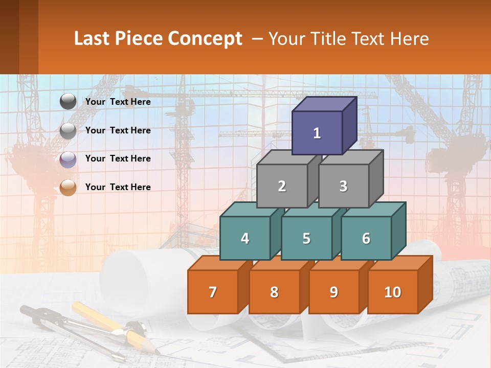 A Construction Site With Cranes And Blueprints PowerPoint Template