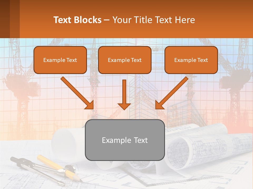 A Construction Site With Cranes And Blueprints PowerPoint Template