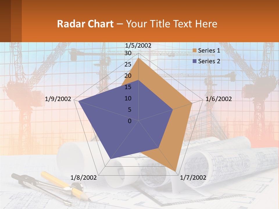 A Construction Site With Cranes And Blueprints PowerPoint Template