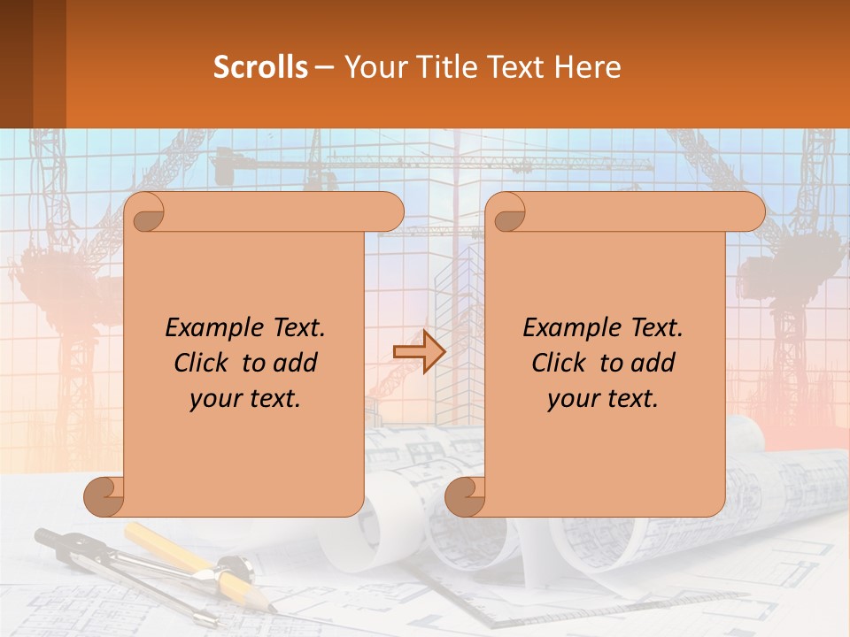 A Construction Site With Cranes And Blueprints PowerPoint Template