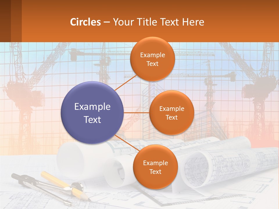 A Construction Site With Cranes And Blueprints PowerPoint Template