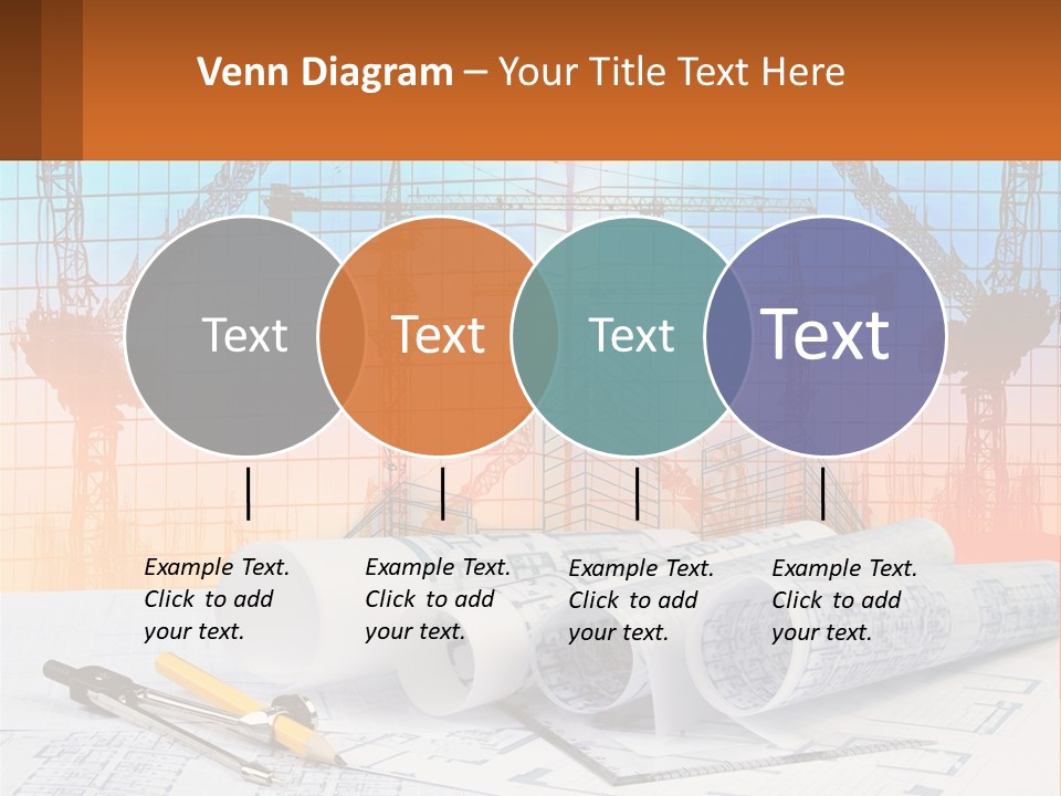 A Construction Site With Cranes And Blueprints PowerPoint Template