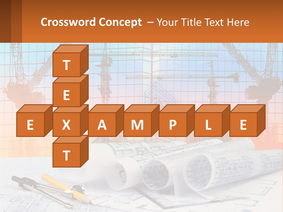 A Construction Site With Cranes And Blueprints PowerPoint Template